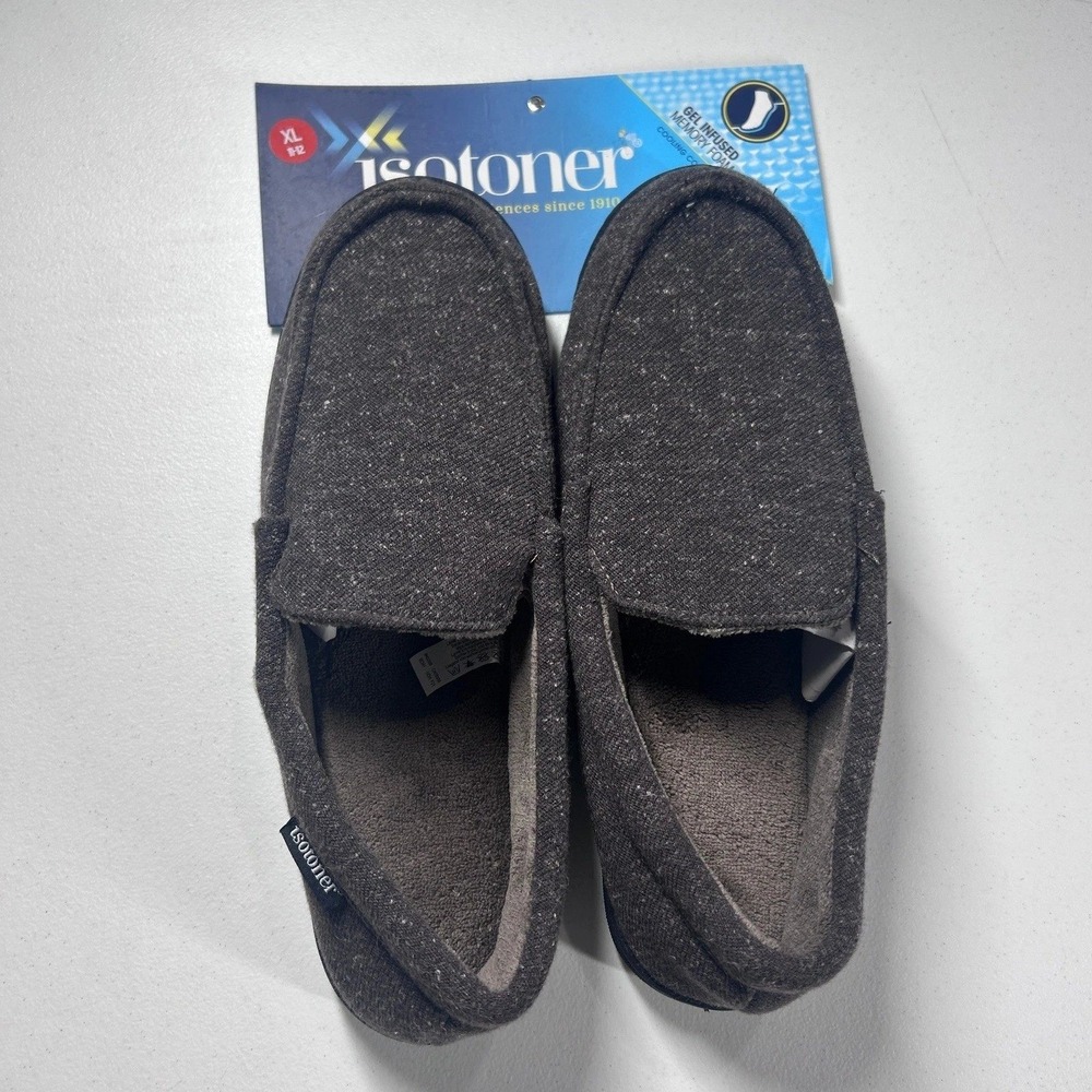 Isotoner‎ Mens Moccasin Slippers Dark Chocolate Gel Memory Foam XL 11-12 NEW